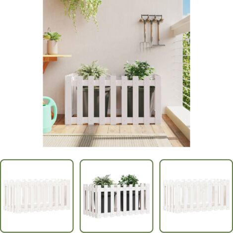 Jardín -  Arriate elevado jardín con valla madera pino blanco 100x50x50cm