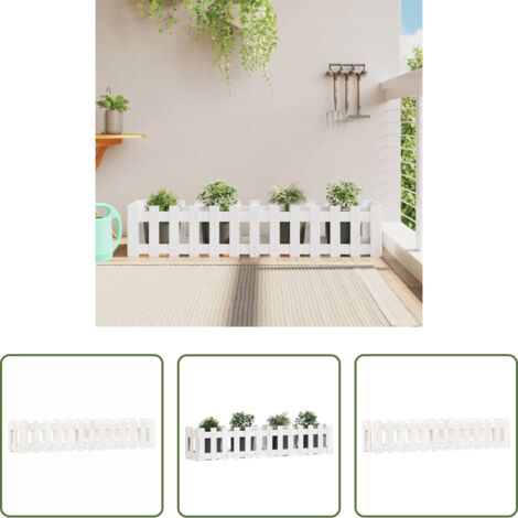 Jardín -  Arriate elevado jardín con valla madera pino blanco 150x30x30cm