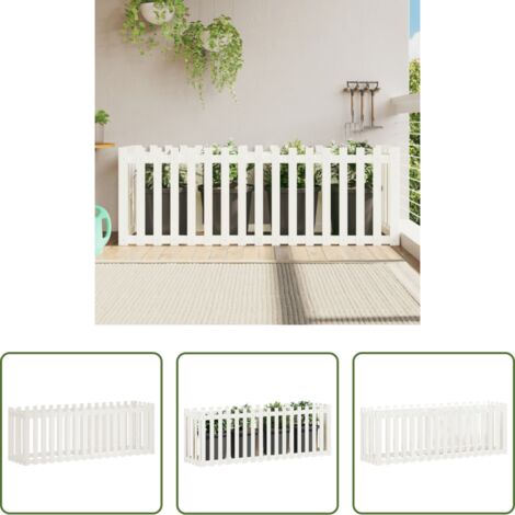 Jardín -  Arriate elevado jardín con valla madera pino blanco 200x50x70cm
