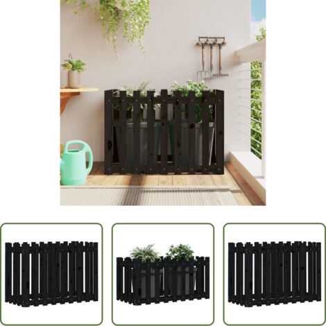 Jardín -  Arriate elevado jardín con valla madera pino negro 100x50x70cm