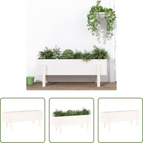 Jardin bois -  Lit surélevé de jardin blanc 101x30x38 cm bois de pin massif