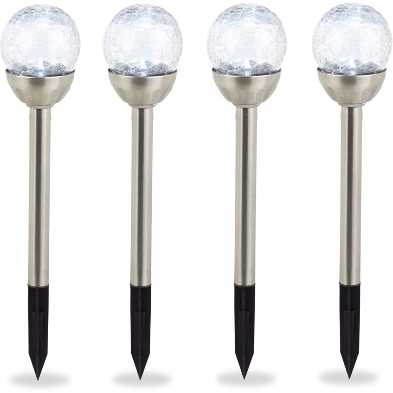 Csparkv - Jardin Boule de Verre en Jeu de 4, Lampes solaires Effet calcin, imperméable, lumière Blanche Argent