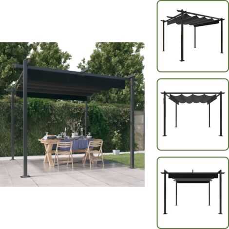 Jardín con techo - vidaXL Cenador de jardín con techo retráctil gris antracita 3x3 m - Sombra al aire libre