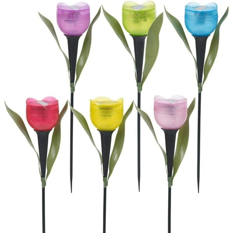 Jardin de lumière Solaire, 6pcs Lampe Solaire Fleurs de Tulipe lumières de Jardin de lumière Solaire étanche pour Balcon, boîte de Balcon, boîtes à