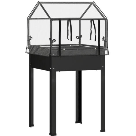 Jardín elevado con tapa y agujeros de drenaje, para jardín y balcón - Metal negro