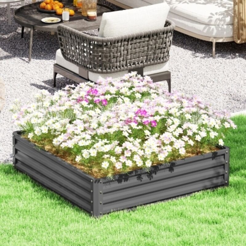 Hochbeet en acier 120x120x30cm, pour jardin, terrasse, balcon - Gris clair