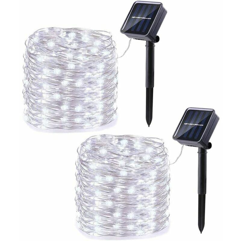 Jardin extérieur de lumières solaires, 100LED ,10M, 8 modes Guirlandes solaires fil de cuivre étanche pour