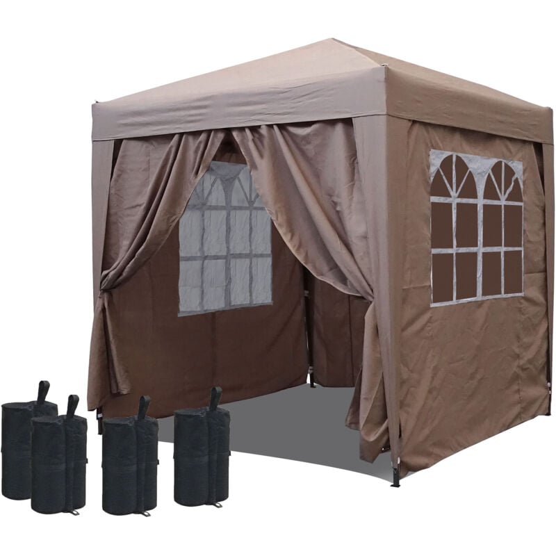 

Jardín Gazebo Plegable Pop-Up 2,5 x 2,5 m Beige con pesas y 4 paredes laterales de fastening fácil con 2 cremalleras