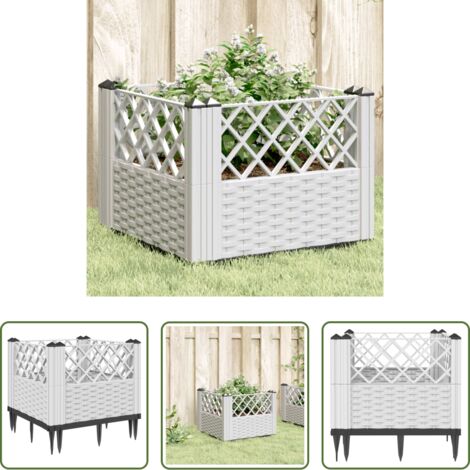 Jardín -  Jardinera con clavijas PP blanco 43,5x43,5x43,5 cm