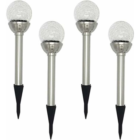 Jardin Lampe Solaire Extérieur, Pack de 4 Lampes à Piquet Solaire à Globe LED RGB 8, Lampe à Boule de Verre Craquelée à Couleur Changeante, Temps de Travail de 6 à 10 Heures