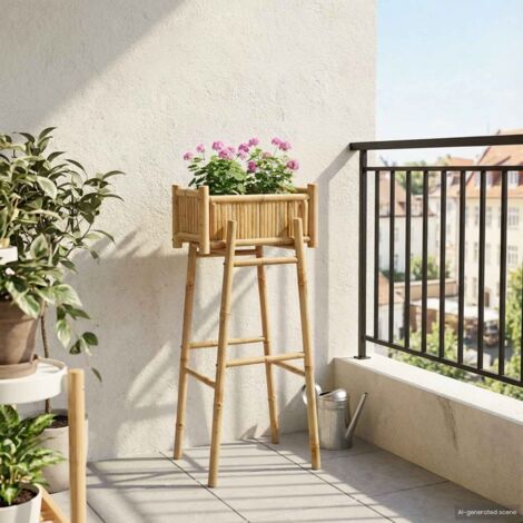 Jardín Macetero Con Soporte Natural 50 x 38 x 114 cm Bambú