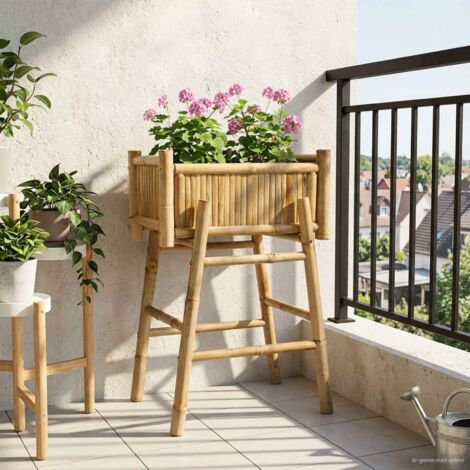 Jardín Macetero Con Soporte Natural 50 x 38 x 74 cm Bambú