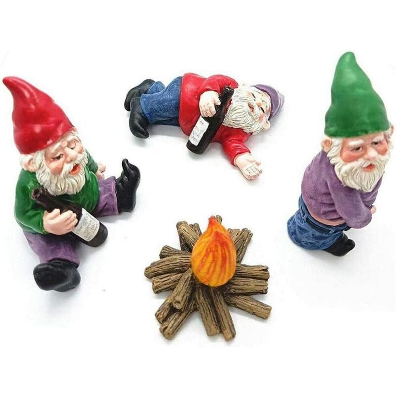 Jardin Miniature Gnomes Ensemble de 4 Figurines Gnome pour Fairy Gardens drôle de jardin Gnomes Petit ornement extérieur Micro é coration Paysage