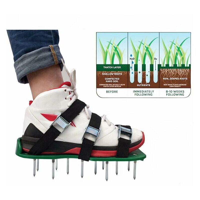 Shining House - Jardin Pelouse AéRateur Chaussures Sandale AéRation de Spike Paire de Grass Vert Outil à Pointes Lache Chaussures de Sol Noir 30 x