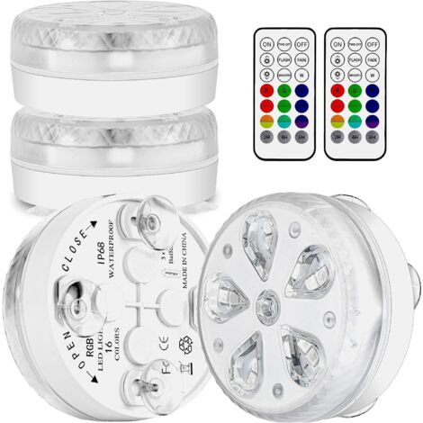 jardin piscine Éclairage de piscine submersible LED étanche avec télécommande RF, minuterie, 16 LED, ventouse et aimant