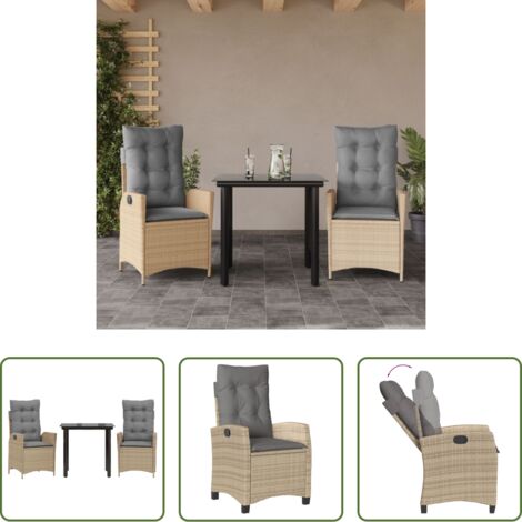 Jardín -  Set comedor de jardín 3 pzas con cojines ratán sintético beige