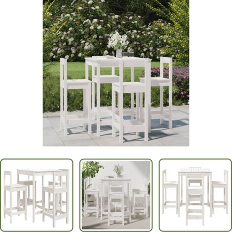 Jardín -  Set de mesa y taburetes altos jardín 5 pzas madera pino blanco