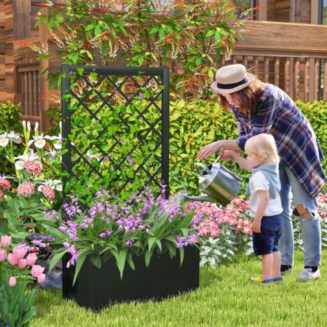 Jardin Surélevé avec Treillis Bac à Plantes en Métal de 112CM Légumes Vignes Fleurs Récipient de Plantation Autoportant Noir