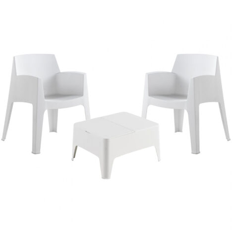 Jardin/terrasse ensemble de 2 chaises + table basse. couleur white chaises : 60x67x82cm table : 48x58x30cm modèle : coast sp berner.