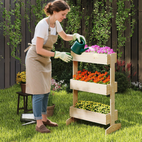 Jardin Vertical avec 3 Étagères Parterre de Fleurs avec 3 Bacs de Plantation Jardin en Bois de Sapin Naturel 69 X 39 X 109 cm Naturel