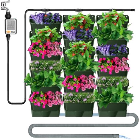 Jardín vertical colgante de 18 piezas con sistema de riego automático, maceta de pared con orificio de drenaje para plantas.