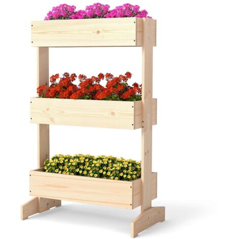 Jardín vertical de 3 niveles 69 x 39 x 109 cm ideal para hortalizas y flores estilo rústico fabricado en madera de pino natural 200012192