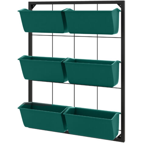 Jardin vertical mural 3 niveaux avec 6 pots, acier et plastique, 52x14x66 cm, vert