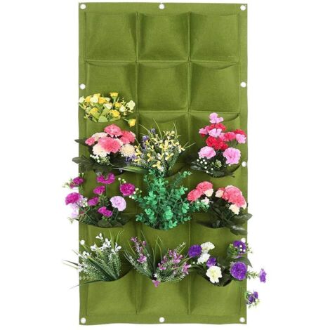 Jardin Vertical Planteur Poches Plantation Sac Feutre Tissu Monté Lit Mural Plante en Plein Air Plantes Suspendues Poche pour Fleur Herbes Légumes Intérieur Extérieur(18 Tasche)