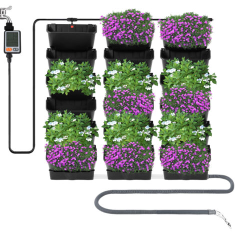 Jardin vertical suspendu avec système d'arrosage automatique, mur végétal peu encombrant, mur végétal, ensemble de pots de fleurs pour cour, jardin, balcon, décoration d'intérieur, noir