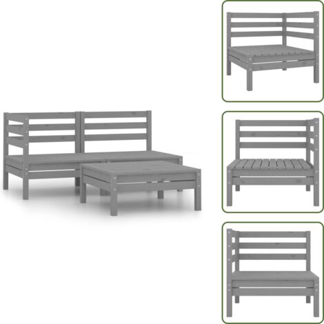 Jardín - vidaXL Conjunto de muebles de jardín 3 piezas madera maciza pino gris - Muebles de patio