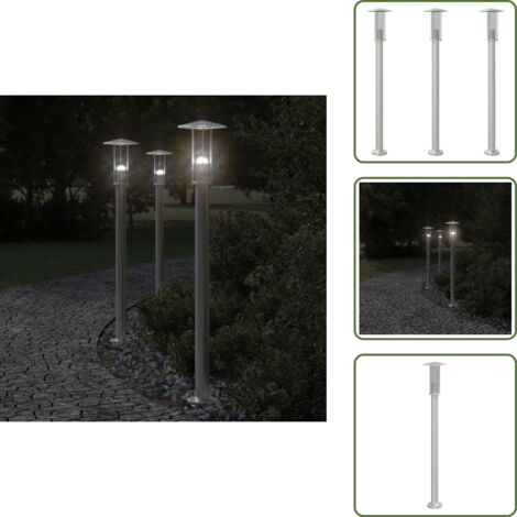 Jardín - vidaXL Lámparas de suelo de exterior 3 uds acero inoxidable 100 cm - Porche