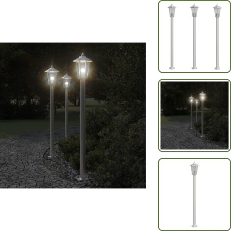Jardín - vidaXL Lámparas de suelo de exterior 3 uds acero inoxidable 120 cm - Porche