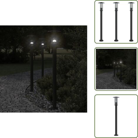 Jardín - vidaXL Lámparas de suelo exterior 3 uds acero inoxidable negro 100 cm - Porche