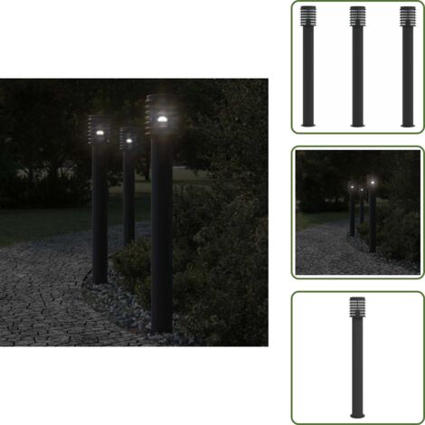 Jardín - vidaXL Lámparas de suelo exterior 3 uds acero inoxidable negro 110 cm - Porche
