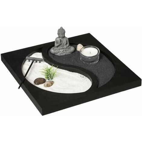 Jardin Zen Yin Yang 23x23cm avec Bouddha - Noir - SILUMEN