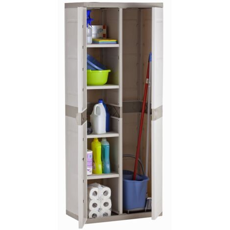 JARDIN202 - Armario de 4 estantes de Resina  Escobero  Titanium Beige  70x44x176 cm   (Beige)