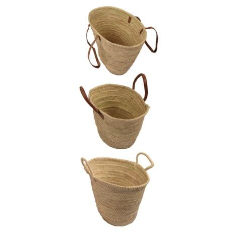 JARDIN202 - Bolso de Mimbre - Cesta de la Compra con Asas - Capazo fibras naturales  26 x 19 x 19 cm (Asas de mimbre)