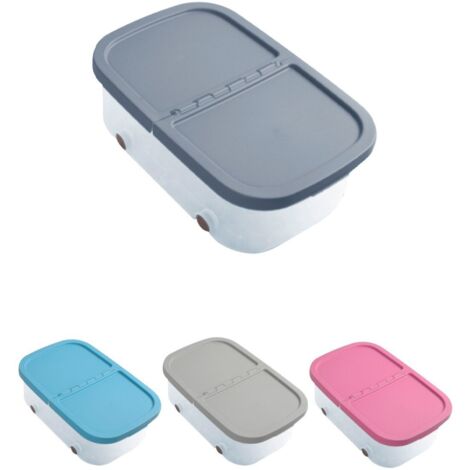 JARDIN202 - Cajas de Almacenaje Transparente Dos Compartimentos – Cajas Organizadoras de Plástico con Tapa y Ruedas  32 litros (Plata)