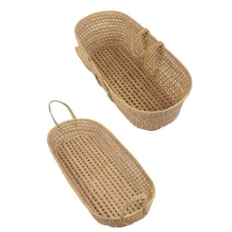JARDIN202 - Cesta de Mimbre Almacenaje Multiusos  – Cesto Cambiador con asa - Capazo de mimbre Moisés  30x50x19 cm -