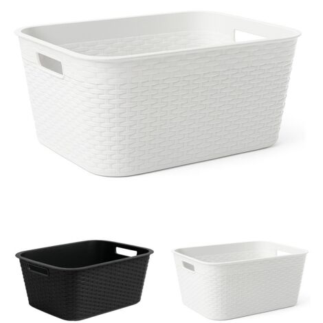 JARDIN202 - Cesta para la Colada 25 x 53 x 36 cm - Cesto ropa sucia – Cesta Rectangular con Asas diseño Mimbre   (Blanca)