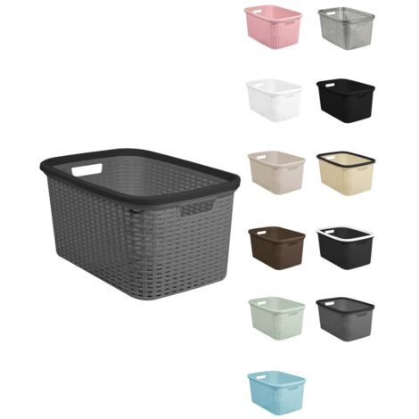 JARDIN202 - Cesta para la Colada 25 x 53 x 36 cm - Cesto ropa sucia – Cesta Rectangular con Asas diseño Mimbre   (Gris-Negro)