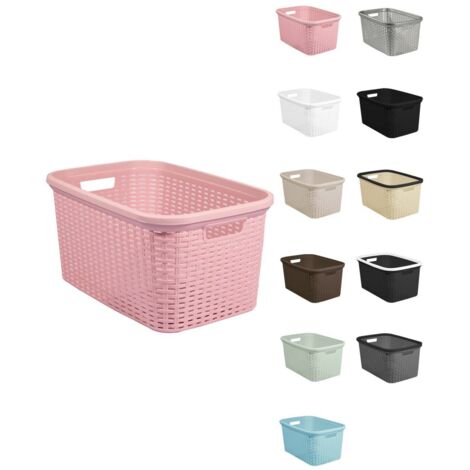 JARDIN202 - Cesta para la Colada 25 x 53 x 36 cm - Cesto ropa sucia – Cesta Rectangular con Asas diseño Mimbre   (Rosa)