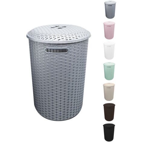 JARDIN202 - Cesto de Ropa Redondo, Capacidad 51 Litros, Diseño Rattan, Robusto y Fácil de Limpiar, Ideal para Dormitorios y Baños  51 Litros (Plata)