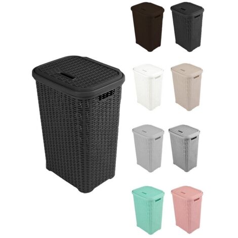 JARDIN202 - Cesto para la Colada 38L de Plástico con Asas - Cubo Ropa Sucia con Tapa  49 x 39 x 30 cm  38 Litros (Negro)