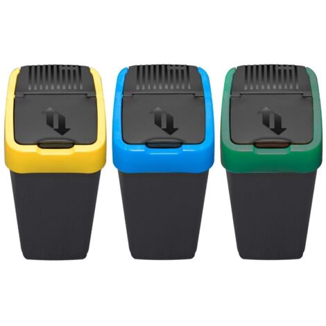 JARDIN202 - Cubo Basura de Reciclaje Pack 3 Cubos de 18L con Tapa básculante de Plástico  Negro