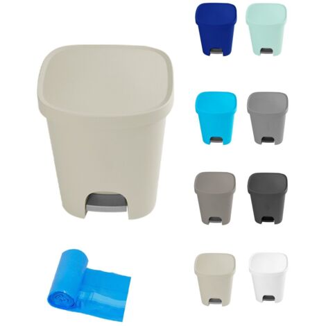 JARDIN202 - Cubo basura plástico Apertura con pedal 25 Litros  Cubo reciclar Mate 35x30x42 cm  25 Litros + Bolsas (Ecru)