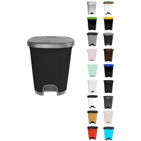 JARDIN202 - Cubo basura plástico moderno  Apertura con pedal  Cubo reciclar  27 litros (Plata - Negro)