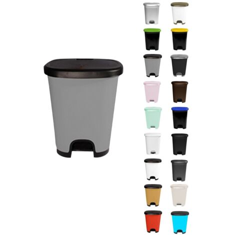 JARDIN202 - Cubo basura plástico moderno  Apertura con pedal  Cubo reciclar  50 litros (Negro - Gris)
