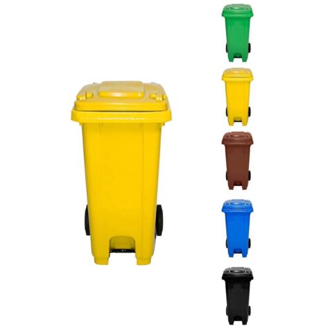 JARDIN202 - Cubo de Basura  120 Litros con Pedal y Ruedas   Contenedor de Basura Robusto con PEDAL  120 L (Amarilla)
