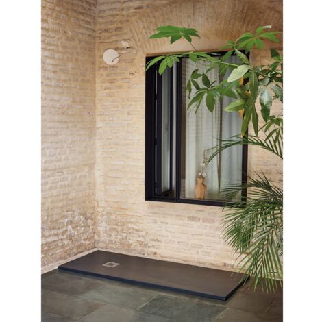 JARDIN202 - JARDIN202 - Plato de Ducha textura sillar  Grafito  Desagüe Desplazado  90X100 ()  90X100  90X100 -